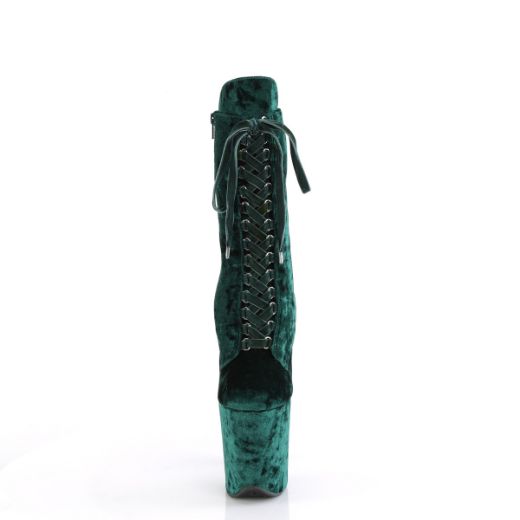 Product image of Pleaser FLAMINGO-1045VEL Emerald Green Velvet/Emerald Green Velvet 8 Inch Heel 4 Inch PF Velvet Lace-Up Front Ankle Boot