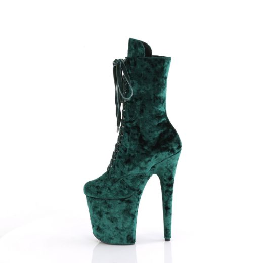 Product image of Pleaser FLAMINGO-1045VEL Emerald Green Velvet/Emerald Green Velvet 8 Inch Heel 4 Inch PF Velvet Lace-Up Front Ankle Boot