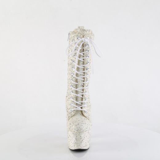 Product image of Pleaser ADORE-1040GR Ivory Multi Glitters/Matching 7 Inch Heel 2 3/4 Inch PF Lace-Up Front Ankle Boot Side Zip
