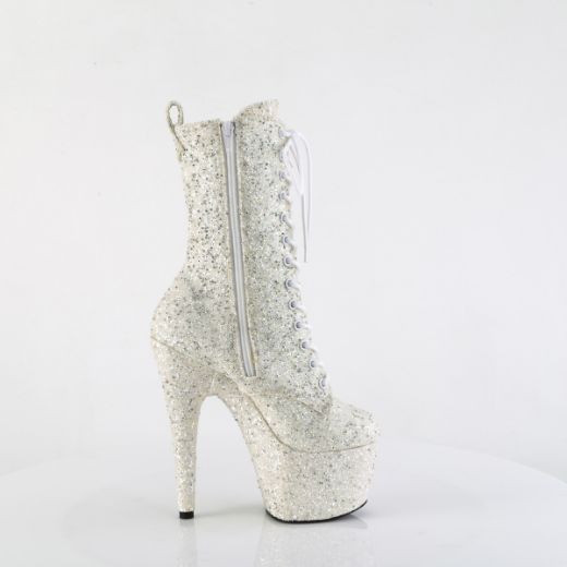 Product image of Pleaser ADORE-1040GR Ivory Multi Glitters/Matching 7 Inch Heel 2 3/4 Inch PF Lace-Up Front Ankle Boot Side Zip