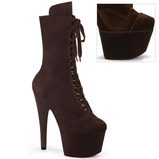 Product image of Pleaser ADORE-1045VEL Brown Velvet/M 7 Inch Heel 2 3/4 Inch PF Velvet Lace-Up Front Ankle Boot