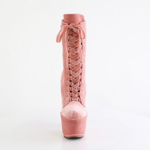 Product image of Pleaser ADORE-1045VEL Dusty Pink Velvet/M 7 Inch Heel 2 3/4 Inch PF Velvet Lace-Up Front Ankle Boot