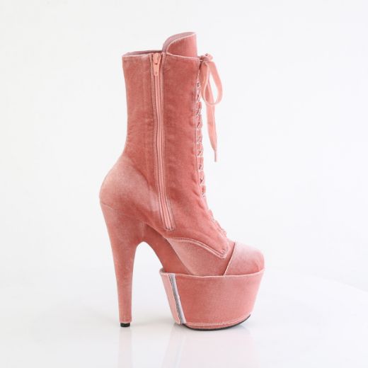 Product image of Pleaser ADORE-1045VEL Dusty Pink Velvet/M 7 Inch Heel 2 3/4 Inch PF Velvet Lace-Up Front Ankle Boot