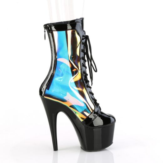 Product image of Pleaser ADORE-1047 Blk Pat-Holo/Blk 7 Inch Heel 2 3/4 Inch PF Lace-Up Front Anke Boot Back Zip
