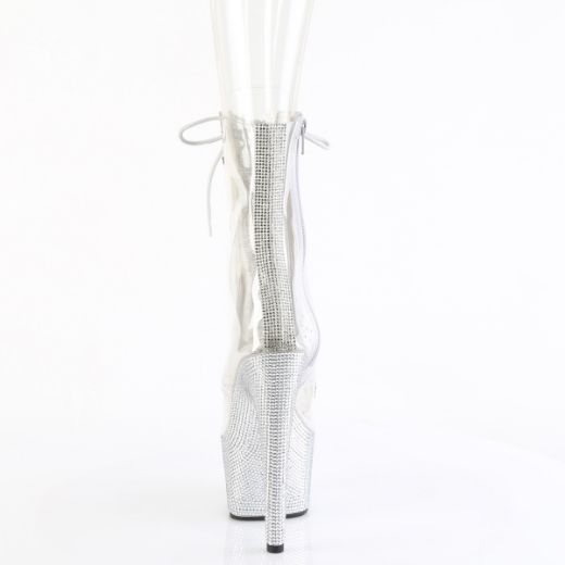 Product image of Pleaser BEJEWELED-1021C-2 Clr-RS/Slv RS 7 Inch Heel 2 3/4 Inch PF Peep Toe Ankle Boot w/RS Side Zip