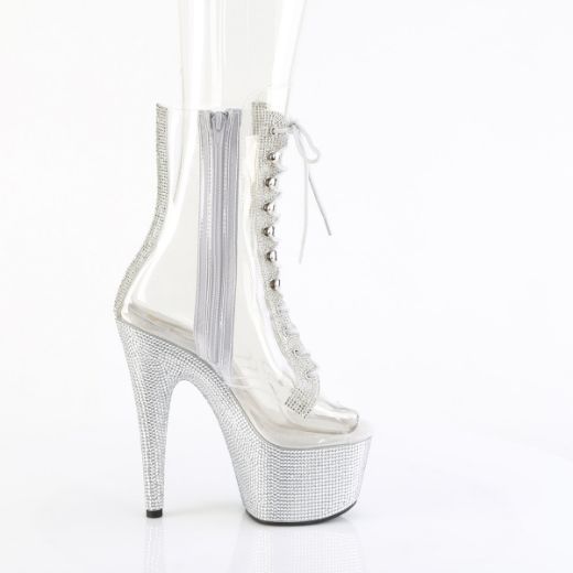 Product image of Pleaser BEJEWELED-1021C-2 Clr-RS/Slv RS 7 Inch Heel 2 3/4 Inch PF Peep Toe Ankle Boot w/RS Side Zip