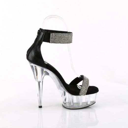 Product image of Pleaser DELIGHT-641 Blk Shimmery Fabric/Clr 6 Inch Heel 1 3/4 Inch PF Rhinestoned Close Back Sandal Back Zip