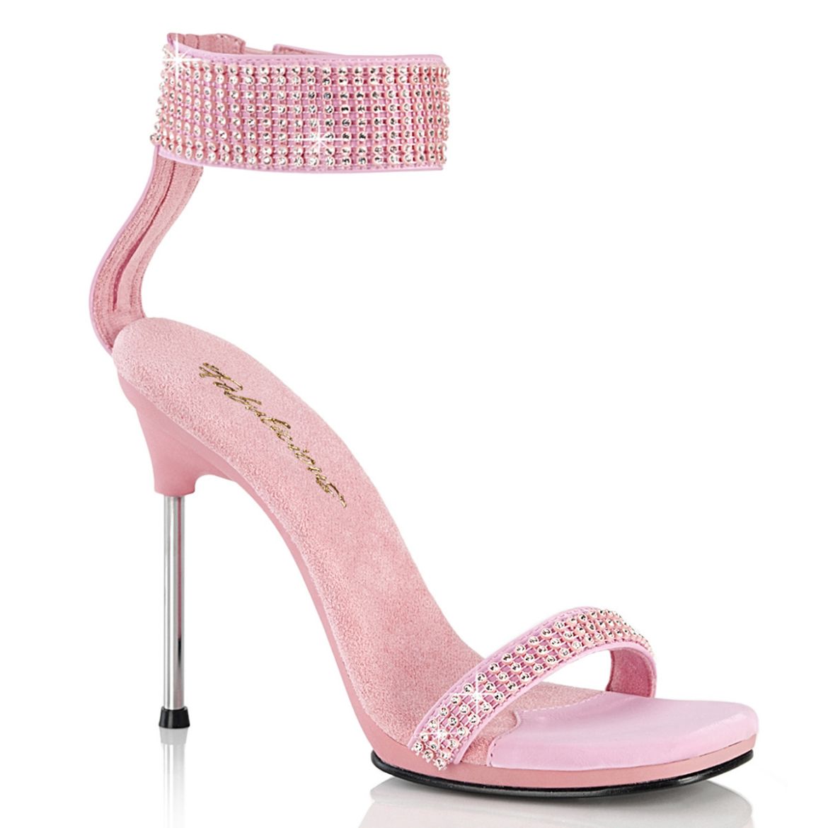 Product image of Fabulicious CHIC-40 B. Pink Faux Leather-RS/B. Pink 4 1/2 Inch Heel 1/4 Inch PF Ankle Strap Sandal w/RS Back Zip