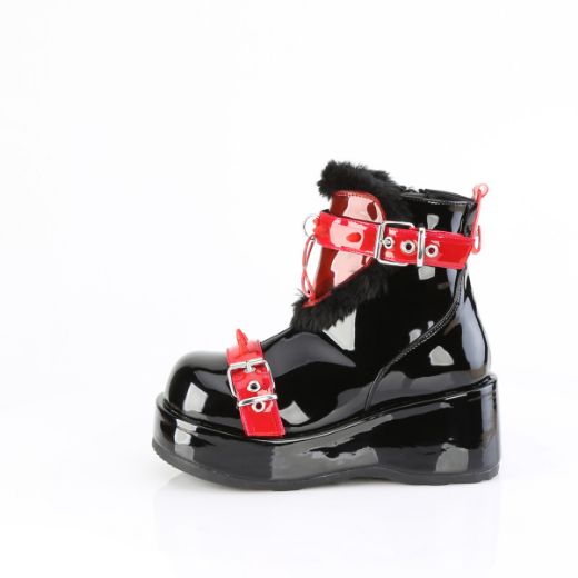 Product image of Demoniacult CUBBY-57 Blk Pat-Red PVC 2 3/4 Inch Platform Ankle Boot Inside Zip