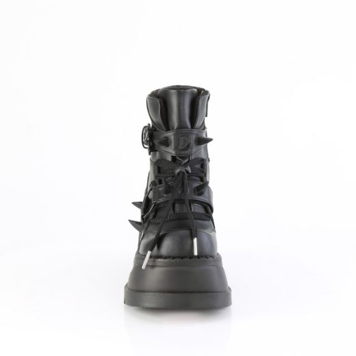 Product image of Demoniacult STOMP-60 Blk Vegan Leather 4 3/4 Inch Wedge PF Lace-Up Ankle Boot Inside Zip