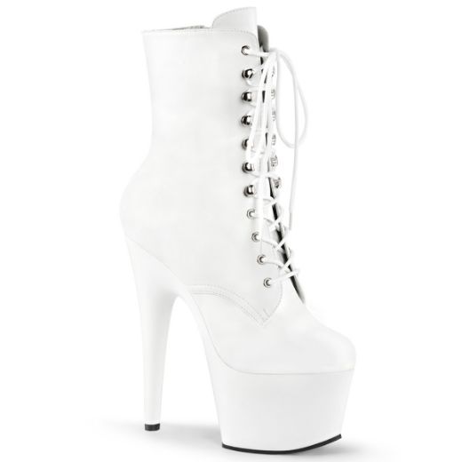 Product image of Pleaser ADORE-1020 Wht Faux Leather/Wht Matte 7 Inch Heel 2 3/4 Inch PF Lace-Front Ankle Boot Side Zip