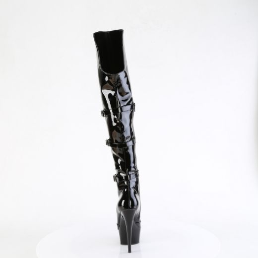 Product image of Pleaser DELIGHT-3018 Blk Str. Pat/Blk 6 Inch Heel 1 3/4 Inch PF Triple Buckle Strap OTK Boot Side Zip