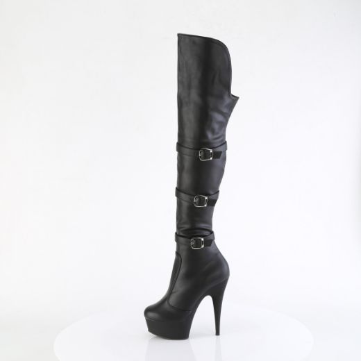 Product image of Pleaser DELIGHT-3018 Blk Str. Faux Leather/Blk Matte 6 Inch Heel 1 3/4 Inch PF Triple Buckle Strap OTK Boot Side Zip