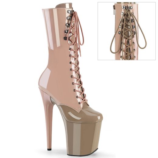 Product image of Pleaser FLAMINGO-1054DC Dusty Pink-Sand Pat/Dusty Pink-Sand 8 Inch Heel 4 Inch PF Two Tone Lace-Up Mid Calf Boot Side Zip