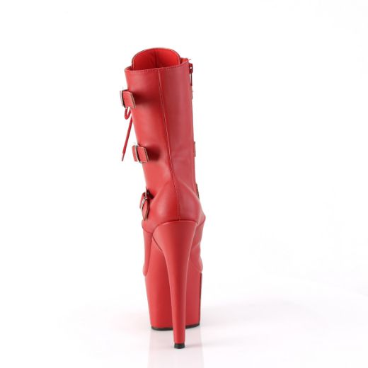 Product image of Pleaser ADORE-1043 Red Faux Leather/Matching 7 Inch Heel 2 3/4 Inch PF Lace-Up Front Ankle Boot Side Zip