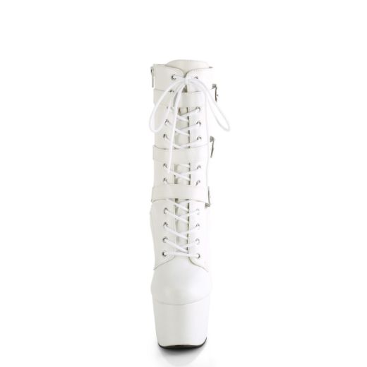 Product image of Pleaser ADORE-1043 White Faux Leather/Matching 7 Inch Heel 2 3/4 Inch PF Lace-Up Front Ankle Boot Side Zip