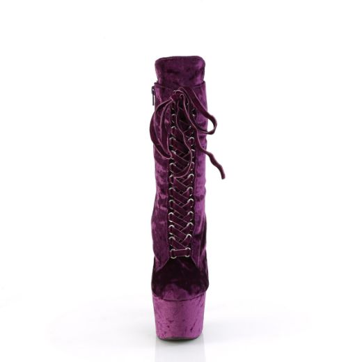 Product image of Pleaser ADORE-1045VEL Purple Velvet/Purple Velvet 7 Inch Heel 2 3/4 Inch PF Velvet Lace-Up Front Ankle Boot