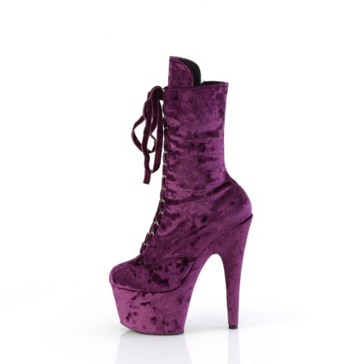 Product image of Pleaser ADORE-1045VEL Purple Velvet/Purple Velvet 7 Inch Heel 2 3/4 Inch PF Velvet Lace-Up Front Ankle Boot