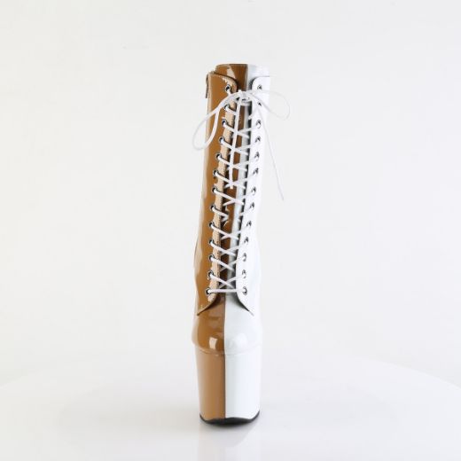 Product image of Pleaser CRAZE-1040TT Taupe-Wht Pat/Taupe-Wht 8 Inch Heelless 3 Inch PF Two Tone Lace-Up Ankle Boot Side Zip