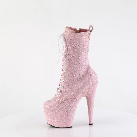 Product image of Pleaser ADORE-1040GR B. Pink Multi Glitters/Matching 7 Inch Heel 2 3/4 Inch PF Lace-Up Front Ankle Boot Side Zip