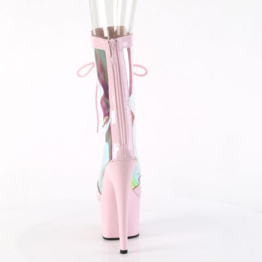 Product image of Pleaser ADORE-1047 B. Pink Pat-Holo/B. Pink 7 Inch Heel 2 3/4 Inch PF Lace-Up Front Anke Boot Back Zip