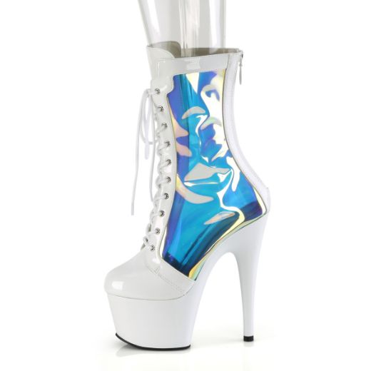 Product image of Pleaser ADORE-1047 Wht Pat-Holo/Wht 7 Inch Heel 2 3/4 Inch PF Lace-Up Front Anke Boot Back Zip