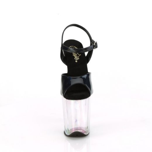 Product image of Pleaser FLAMINGO-809HT Blk Holo Pat/Holo Tinted 8 Inch Heel 4 Inch Holo Tinted PF Ankle Strap Sandal