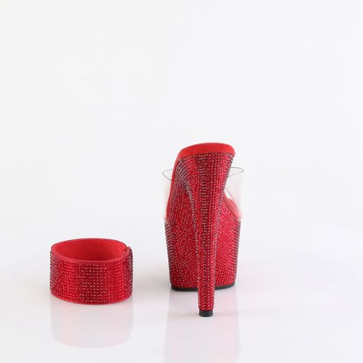 Product image of Pleaser BEJEWELED-712RS Clr/Ruby Red RS 7 Inch Heel 2 3/4 Inch PF RS Embellished Slide w/Matching Cuff