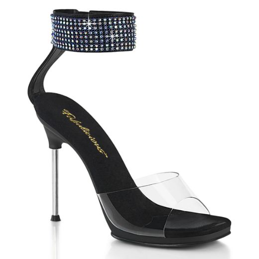 Product image of Fabulicious CHIC-42 Clr-Blk Faux Leather-AB RS/Blk 4 1/2 Inch Heel 1/4 Inch PF Ankle Strap Sandal w/RS Back Zip
