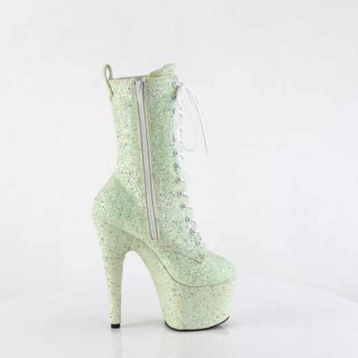 Product image of Pleaser ADORE-1040GR Mint Multi Glitters/Matching 7 Inch Heel 2 3/4 Inch PF Lace-Up Front Ankle Boot Side Zip