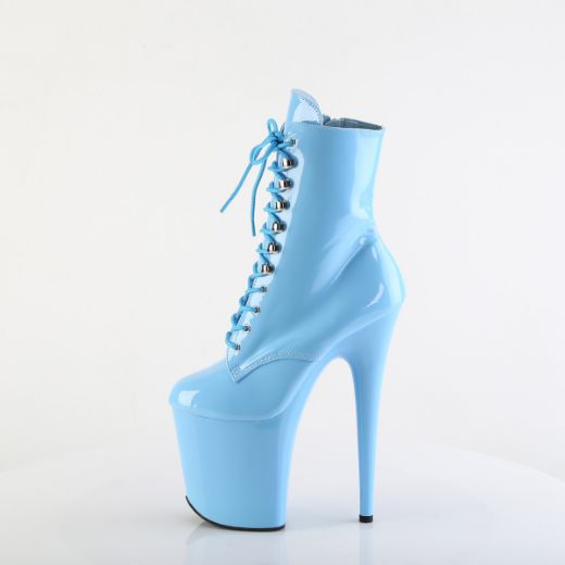 Product image of Pleaser FLAMINGO-1020 B. Blue Pat/B. Blue 8 Inch Heel 4 Inch PF Lace-Up Front Ankle Boot Side Zip