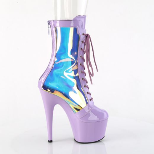 Product image of Pleaser ADORE-1047 Lavender Pat-Holo/Lavender 7 Inch Heel 2 3/4 Inch PF Lace-Up Front Anke Boot Back Zip