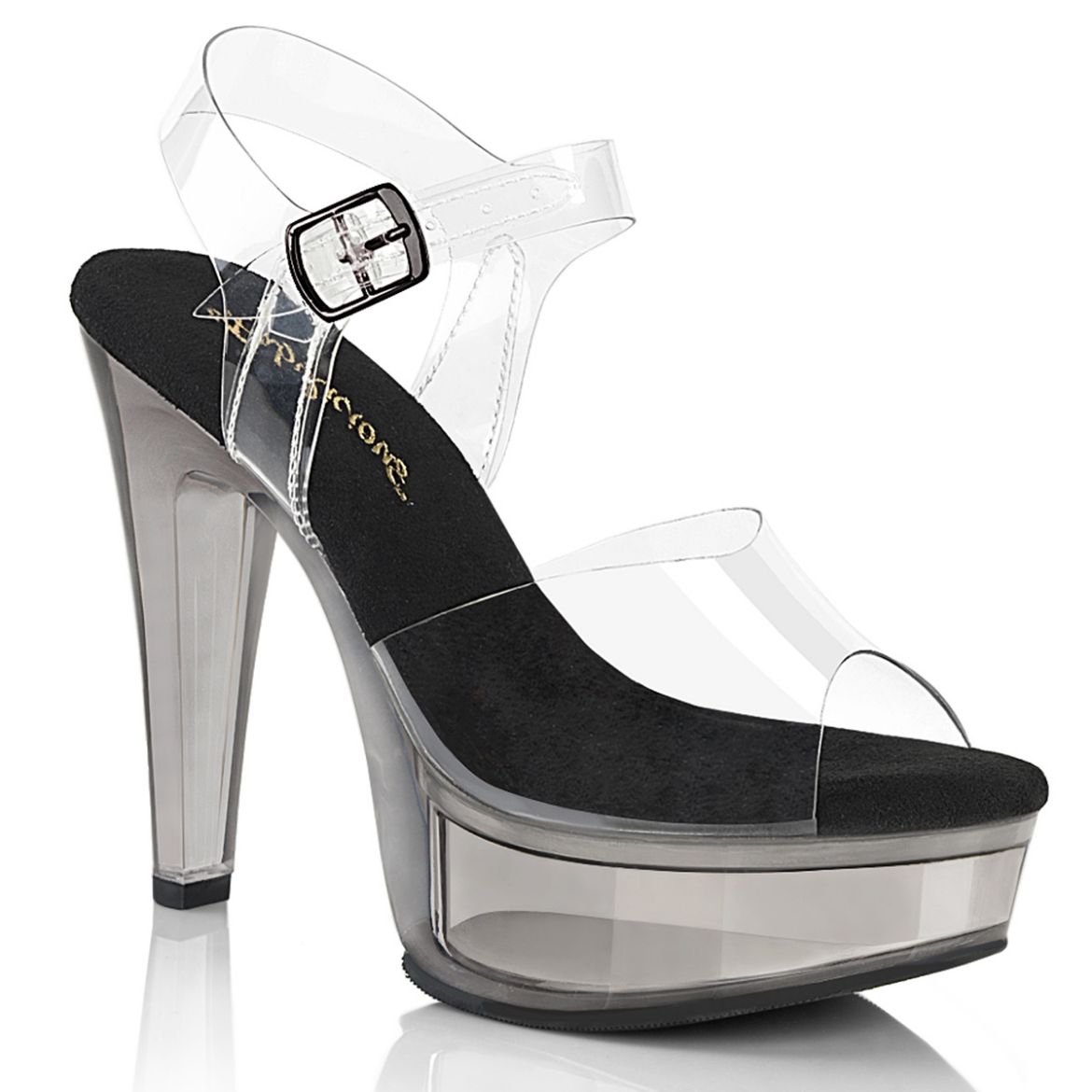 Product image of Fabulicious MARTINI-508 Clr-Blk/Smoke Tinted 5 Inch Heel 1 3/4 Inch PF Ankle Strap Sandal