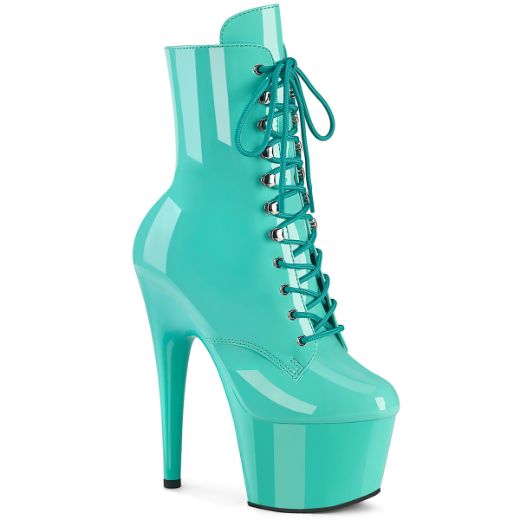 Product image of Pleaser ADORE-1020 Aqua Pat/Aqua 7 Inch Heel 2 3/4 Inch PF Lace-Up Front Ankle Boot Side Zip