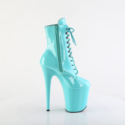 Product image of Pleaser FLAMINGO-1020 Aqua Pat/Aqua 8 Inch Heel 4 Inch PF Lace-Up Front Ankle Boot Side Zip