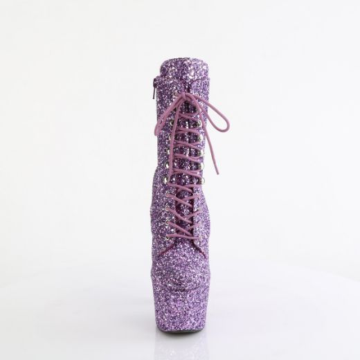 Product image of Pleaser ADORE-1020GWR Lavender Glitter/Lavender Glitter 7 Inch Heel 2 3/4 Inch PF Lace-Up Glitter Ankle Boot Side Zip