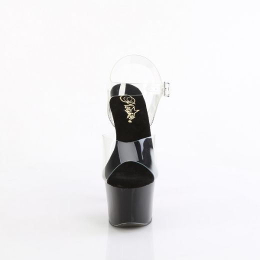 Product image of Pleaser SKY-308CRS Clr/Blk-H. Pink RS 7 Inch Heel 2 3/4 Inch PF Ankle Strap Sandal