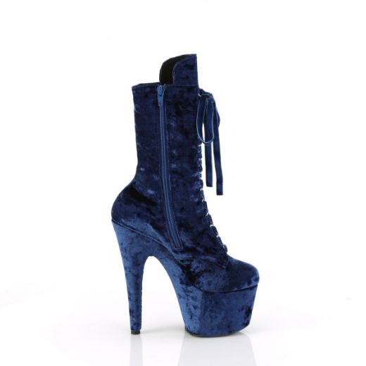 Product image of Pleaser ADORE-1045VEL Navy Blue Velvet/Navy Blue Velvet 7 Inch Heel 2 3/4 Inch PF Velvet Lace-Up Front Ankle Boot