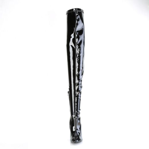 Product image of Pleaser SEDUCE-4000SLT Blk Str Pat 5 Inch Heel Lace Back Stretch Crotch Boot Side Zip