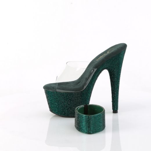 Product image of Pleaser BEJEWELED-712RS Clr/Emerald Green RS 7 Inch Heel 2 3/4 Inch PF RS Embellished Slide w/Matching Cuff