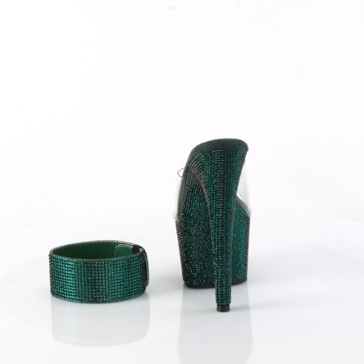 Product image of Pleaser BEJEWELED-712RS Clr/Emerald Green RS 7 Inch Heel 2 3/4 Inch PF RS Embellished Slide w/Matching Cuff