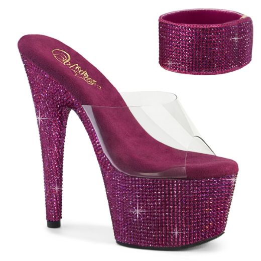 Product image of Pleaser BEJEWELED-712RS Clr/Fuchsia RS 7 Inch Heel 2 3/4 Inch PF RS Embellished Slide w/Matching Cuff