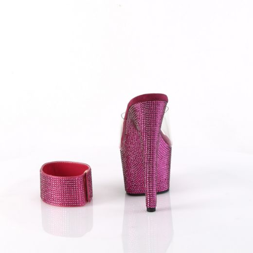 Product image of Pleaser BEJEWELED-712RS Clr/Fuchsia RS 7 Inch Heel 2 3/4 Inch PF RS Embellished Slide w/Matching Cuff