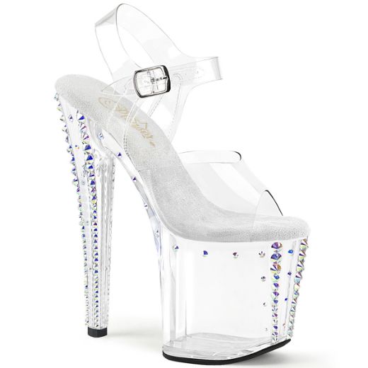 Product image of Pleaser ENCHANT-708RS-02 Clr/Clr-AB RS 8 Inch Heel 3 3/4 Inch PF Rhinestone Studded Ankle Strap Sandal