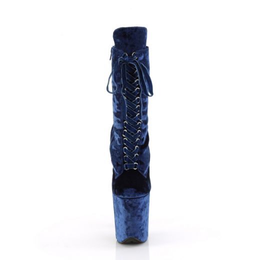 Product image of Pleaser FLAMINGO-1045VEL Navy Blue Velvet/Navy Blue Velvet 8 Inch Heel 4 Inch PF Velvet Lace-Up Front Ankle Boot