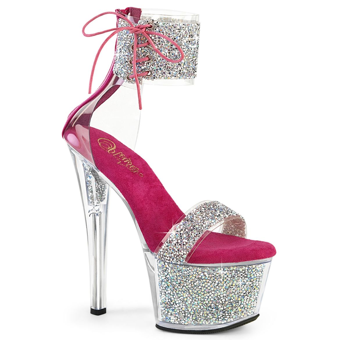 Product image of Pleaser SKY-327RSI Slv Multi RS-H. Pink/Slv-RS 7 Inch Heel 2 3/4 Inch PF Ankle Cuff Sandal w/RS Back Zip