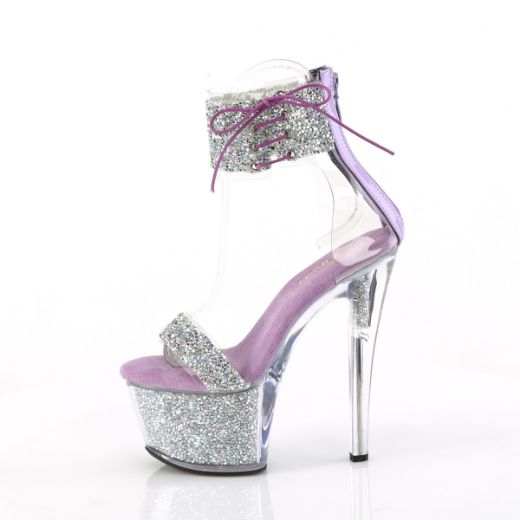 Product image of Pleaser SKY-327RSI Slv Multi RS-Lavender/Slv RS 7 Inch Heel 2 3/4 Inch PF Ankle Cuff Sandal w/RS Back Zip