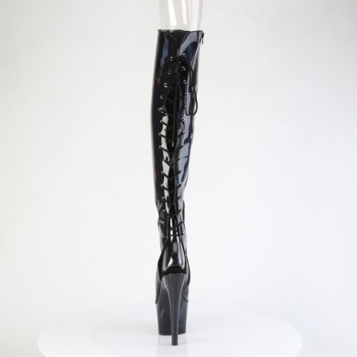 Product image of Pleaser ADORE-3019HWR Blk Str. Holo/Blk Holo 7 Inch Heel 2 3/4 InchPF Open Toe/Heel Over-The-Knee Boot Side Zip