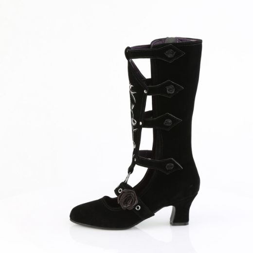 Product image of Demoniacult WHIMSY-118 Blk Vegan Suede 2 1/2 Inch Heel Mid-Calf Boot