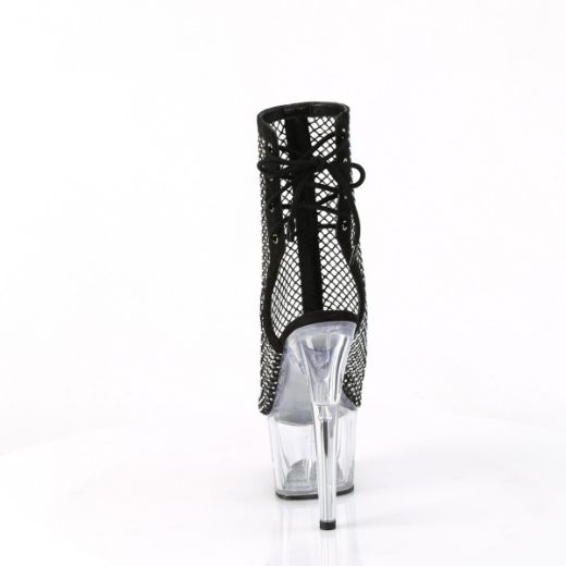 Product image of Pleaser ADORE-1018RM Blk Faux Suede-RS Mesh/Clr 7 Inch Heel 2 3/4 Inch PF Open Toe/Heel Ankle Boot